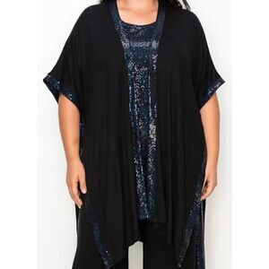 COIN 1804 Plus Size Black Sequin Contrast Kimono Top One Size
